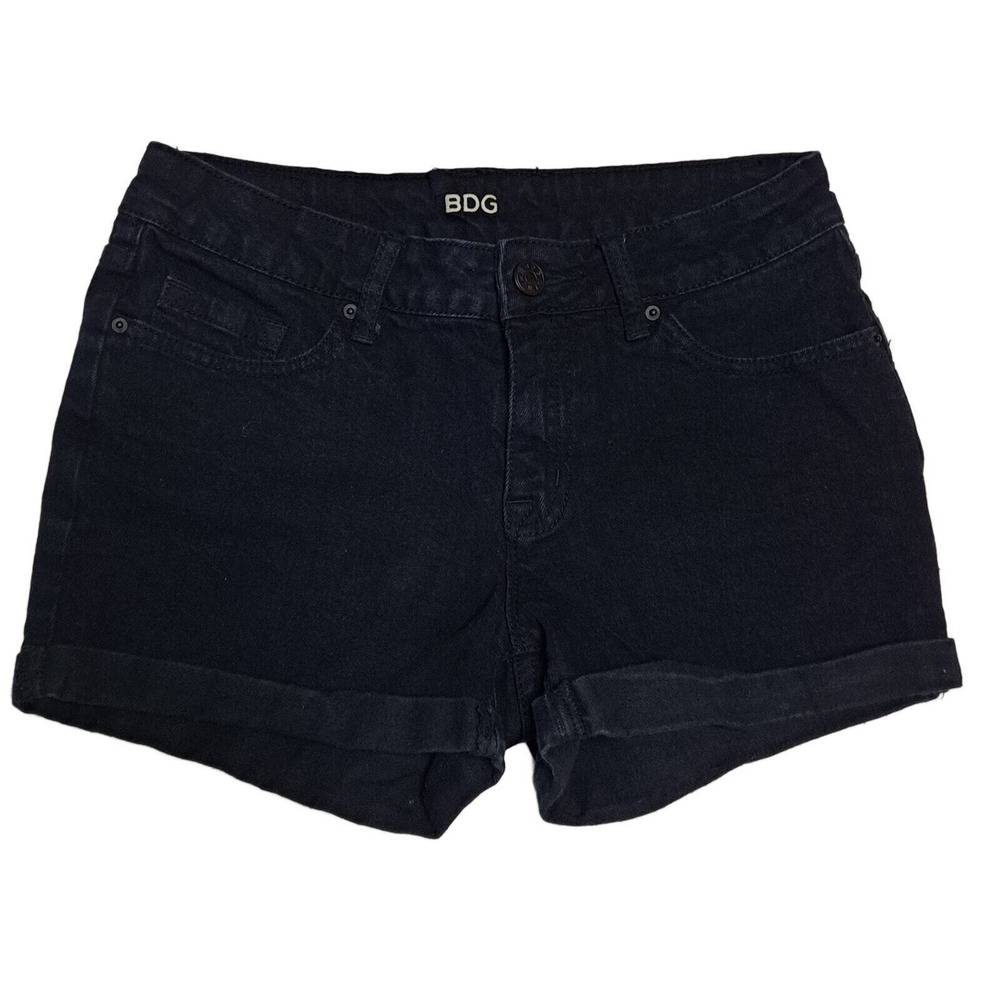 BDG‎ Alexa Jean Shorts Women 27 Black Denim Stretch Cuffed Urban Outfitters